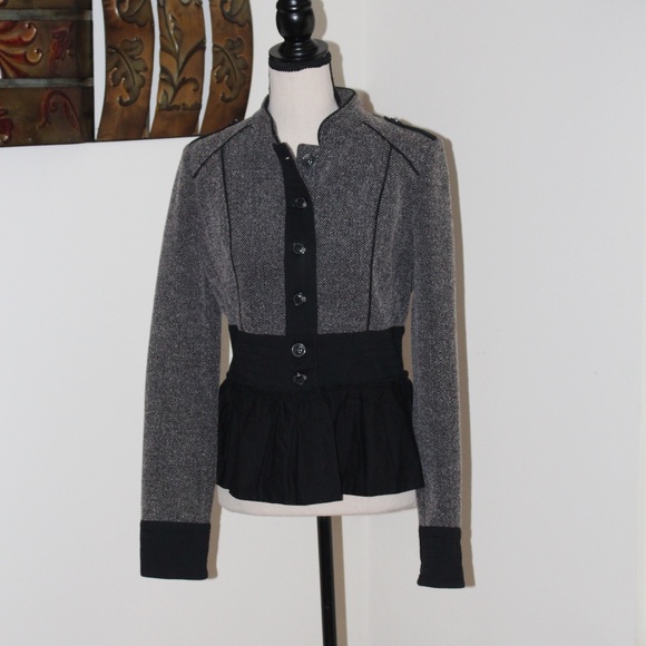 Anthropologie Daughters Of The Liberation Herringbone Peplum Fitted Jacket - Picture 2 of 14